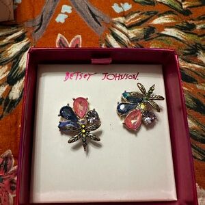 Betsey Johnson Pink and Blue Earrings with Gemstone Accents